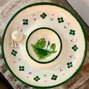 Cali USA Golf Theme Hand Painted Ceramic Chip and Dip Bowl Serving Platter